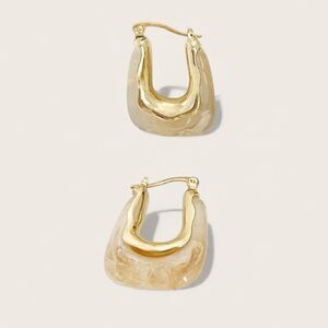 Anthropologie Gold and Cream Statement Hoop Earrings